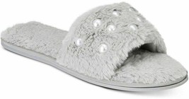 I.N.C. Embellished Faux-Fur  Faux Pearls Slide Slippers Gray XLarge 11-1... - £14.62 GBP