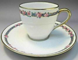 Charles Ahrenfeldt Limoges Demitasse Tea Cup Saucer Pink Roses Blue France - £9.47 GBP