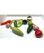 Vintage Hanging Ceramic Vegetables on Rope Kitchen Wall Decor 30 In Long... - £19.64 GBP