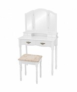 Simple Vanity Set with Tri-Folding Mirror Drawers and Storage Shelf-Whit... - $307.16 CAD