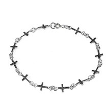 Dotted Christian Cross Link Sterling Silver Bracelet - £13.91 GBP