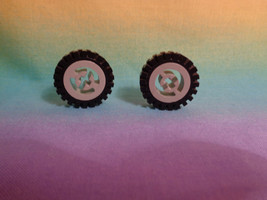 LEGO Lot 2 Car Tires with Gray Hubs Parts Pieces - £1.44 GBP