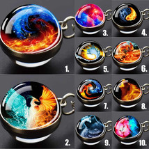 Exotic Fire &amp; Ice Phoenix Yin Yang Aurora Two Sided Glass Ball Pendant Necklace - £7.98 GBP