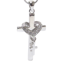 Crystal Heart and Cross Pendant Necklace White Gold - £10.66 GBP