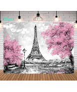 Qian 9X6 FT Pink Flowers Trees Eiffel Tower Background Photography Gray ... - £26.97 GBP
