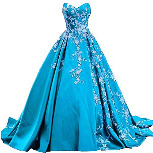 White Lace Long Ball Gown Satin Formal Prom Evening Dress Gothic Ice Blue US 6