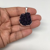 13.1g,1.5&quot;x1&quot;Natural Rough Amethyst Druze Pendant Silver Plated @Brazil,... - £7.86 GBP