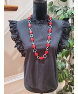 H&M Ruffle-Trimmed Black Eyelet Embroidery Cotton Sleeveless Top Blouse Medium - $25.00