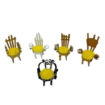 Vintage Miniature Handmade Metal Dollhouse 2&quot; Chairs Yellow Cushions Lot 5 - £12.44 GBP