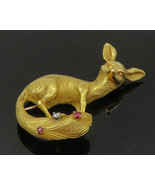 18K GOLD - Vintage Genuine Diamond &amp; Garnet Fox Animal Brooch Pin - GB092 - £1,402.62 GBP
