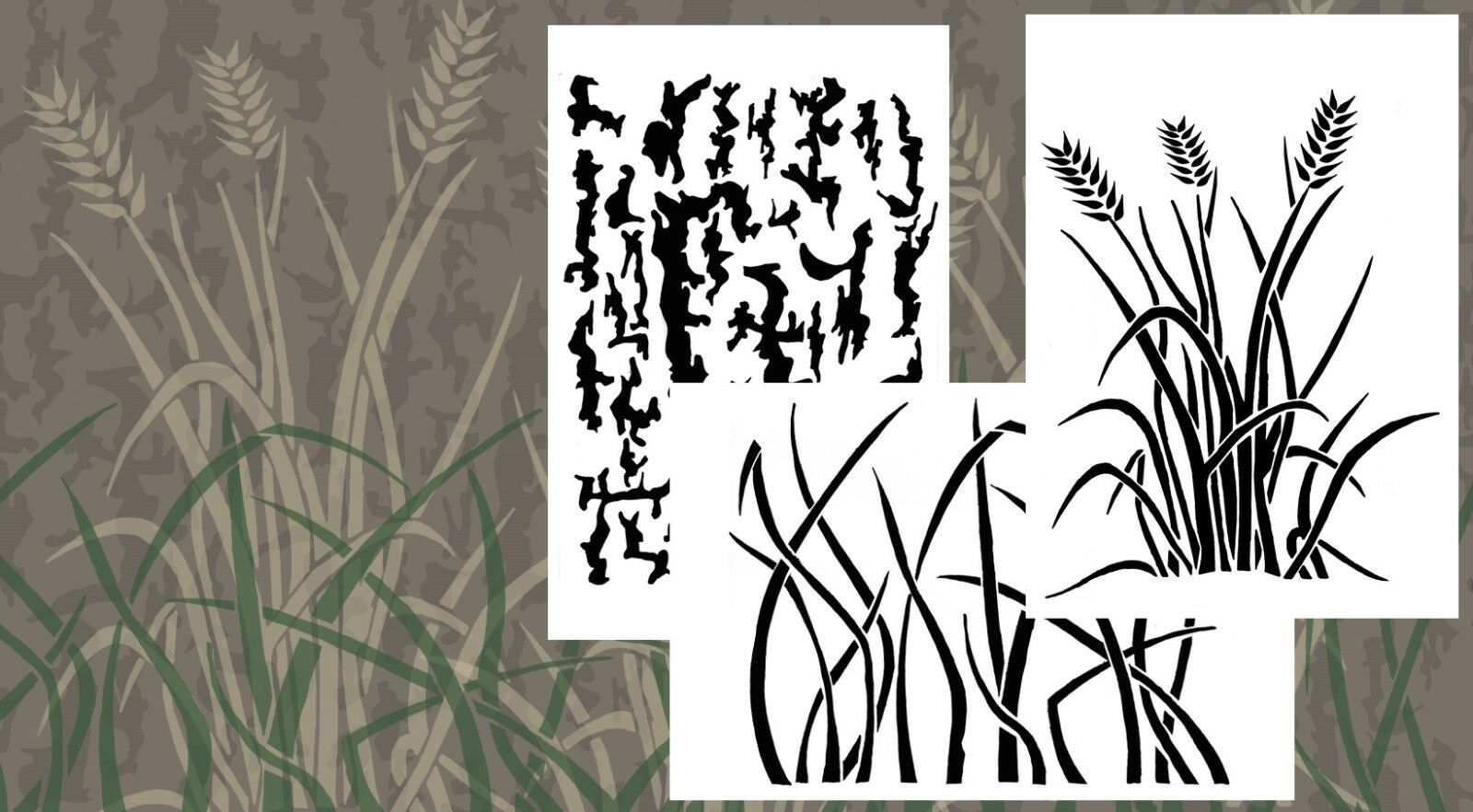 Primary image for Airbrush Spray Paint Jon Duck Boat Camoflage Stencils 3 Pack - BARK WHEAT GRASS