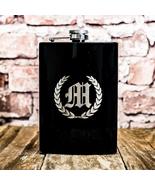 8oz BLACK Laurels with Initial Flask - £16.90 GBP