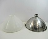 Milk Glass Pendant Shade Hanging Light w Metal Shade VTG Retro Industria... - $52.06