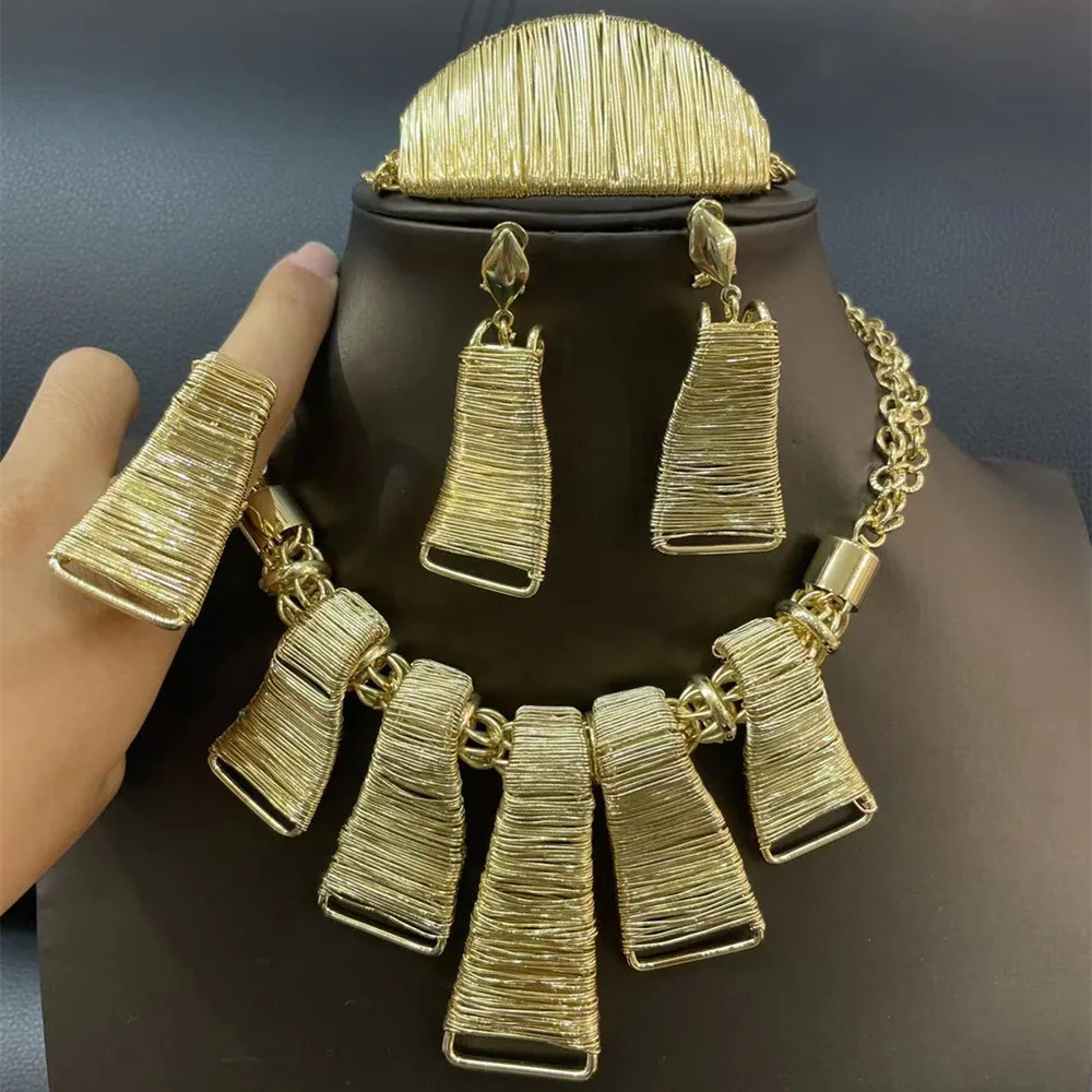 Dubai Jewelry Sets for Women Gold Color Necklace Earrings Party Gifts Ni... - £55.94 GBP