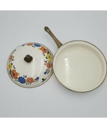 Vintage Newcor Regency Enamelware 10&quot; Skillet Brass Handle Floral w Lid ... - $848.21 MXN
