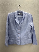 Womens Sag Harbor Blazer Size 10 Petite Blue Button Up Long Sleeve Collared - $9.46