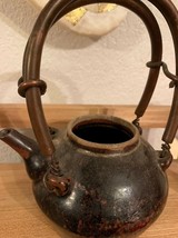 Vintage Stoneware/Clay Teapot with Copper Handles Signed by Artist - £37.87 GBP