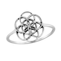 Celtic Wheel Interlocking Circles Sterling Silver Band Ring-9 - £8.19 GBP