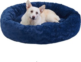 The Original Calming Donut Cat and Dog Bed in Lux Fur Navy, Large 36x36 - £32.47 GBP