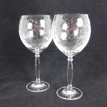 Set of 2 Pier 1 Eliza Crystal Water Goblet Etched Leaves 8 3/8 inches tall - £36.54 GBP
