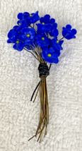 Antique 20 Miniature Blue Glass Flower Heads on Wire Bouquet 1/4" Wide - $18.32