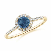 ANGARA Round London Blue Topaz Halo Ring with Diamond Accents in 14K Gold - £504.70 GBP