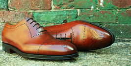 Handmade Men Brown Leather whole cut lace up formal shoes Custom leather shoes - £135.59 GBP