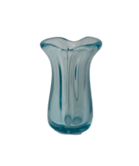 Vintage Kristaluxus Blue Teal Heavy Glass Vase 7&quot; Polished Base - £59.17 GBP