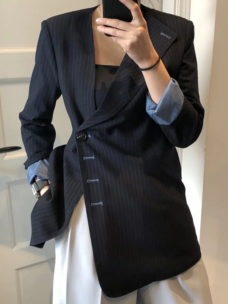 LANMREM Irregular Casual Striped Blazer For Women Long Sleeves Lapel Coats   Wom - £165.14 GBP
