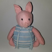 VTG Plush Pink Pig ? Blue White Striped Outfit 9&quot; Stuffed Toy Possibly Handmade - £33.08 GBP