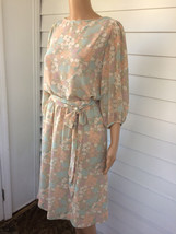 Sheer Floral Blouse and Skirt 80s XS Pale Beige Spring Print Vintage - £16.98 GBP