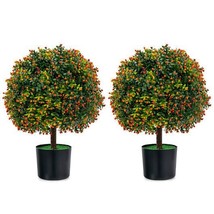 2-Pack Artificial Boxwood Topiary Ball Tree with Orange Fruit - $121.49