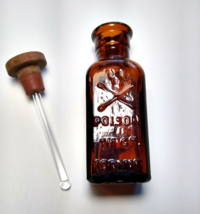 Amber Antique Poison Medicine Bottle + Dauber Skull Crossbones TINCT Iod... - $52.25