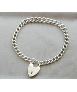 Antiq Graduated Sterling Curb Link Bracelet Figural Working Heart Lock 8... - $2,384.32 MXN