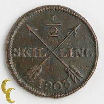 1803 Sweden 1/2 Skilling in XF Condition, KM# 565 - £32.16 GBP