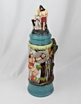 Vintage HUGE 19&quot; Tall German Lidded Stein w/ Warrior Fighting the DRAGON Handle - $269.27