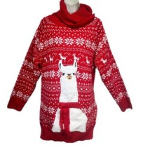 Alpaca Ugly Christmas Sweater Oversized Pockets Turtleneck Llama Sweater... - $25.73
