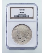 1923 $1 Silver Peace Dollar Graded by NGC as MS-63! Nice Coin! - $1,432.35 MXN