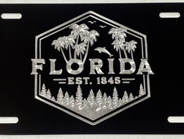 Engraved Florida FL State Car Tag Diamond Etched Black Metal License Plate - £17.39 GBP