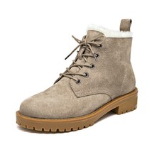 Wool Snow Boots Women Genuine Leather Round Toe Lace-Up Platform Winter Ladies A - £141.32 GBP