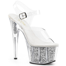 PLEASER ADORE-708G Women&#39;s 7&quot; Heel Platform Ankle Strap Sandal W/ Glitter Shoes - £49.52 GBP