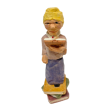 Vintage Hand Carved Painted School Teacher on Books Figurine 5 inches - £12.48 GBP