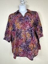Catherines Womens Plus Size 1X Purple/Yellow Floral Button Up Shirt 3/4 Sleeve - £13.30 GBP