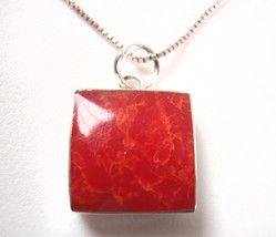 Simulated Coral 925 Sterling Silver Square Pendant - £7.05 GBP