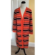 Vintage PLW Orange/Navy Stripe Open Front Cardigan Jacket House Coat (12... - $26.67 CAD