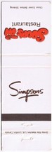 Matchbook Cover Simpson&#39;s Soups On Restaurant - £1.12 GBP