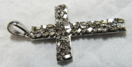 925 Sterling Silver &amp; Diamond Cross 64 Baguette Paved 1 3/8&quot; Pendant DJo... - £78.84 GBP