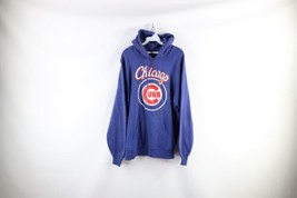 Vintage 80s Mens XL Distressed Spell Out Chicago Cubs Baseball Hoodie Blue USA - £61.23 GBP