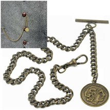 Albert Pocket Watch Chain Bronze Alexander The Great Medal Fob Swivel Clip AC193 - $16.39