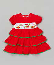 NEW Lil Cactus Girls Red Smocked Tiered Ruffle Christmas Holiday Dress 5 6 - £10.38 GBP